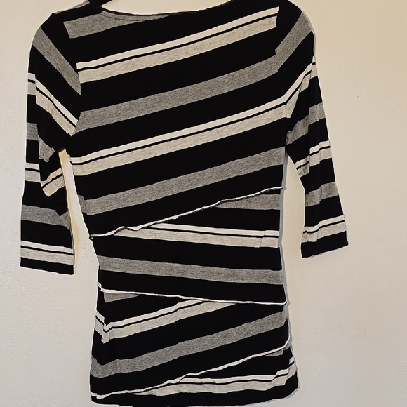 White House Black Market Black and White Striped Top Quarter Sleeve - Picture 10 of 12